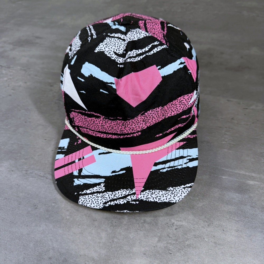 Surf Cabana Snapback Hat Mens Pink Blue 80s Abstract Geometric Rope Trucker Cap